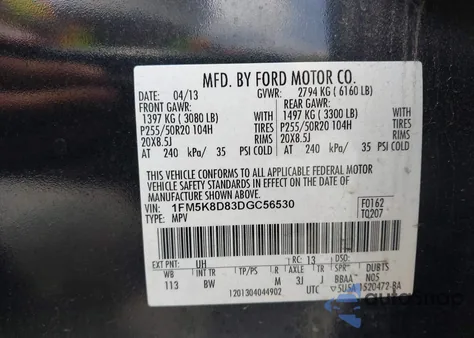 2013 Ford Explorer Xlt from USA, damaged, VIN 1FM5K8D83DGC56530